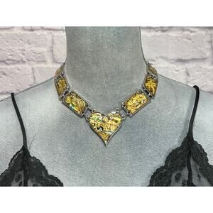 Mother of Pearl Inlaid Heart Statement Necklace